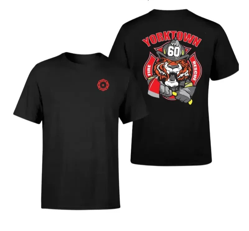 Yorktown Fire Rescue T-Shirt Two Side, Tiger Firefighter Graphic Tee