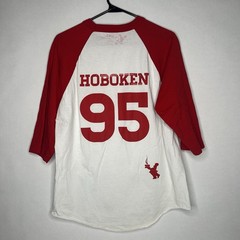 Carlo’s Bakery Shirt White Red Baseball Mens Large CAKEBOSS 3/4 Sleeve Hoboken