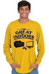 Funny Video Game The Great Indoors Introvert Mens Long Sleeve Crew Neck T Shirt