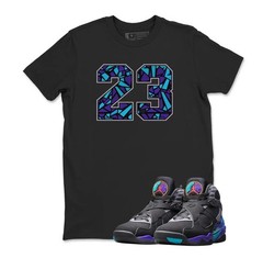 Shirt to Match AJ 8 Aqua 2025 Retro Number 23 T-Shirt, BLACK/WHITE