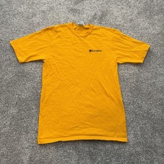 Champion Shirt Mens Small Yellow Embroidered Logo Classic Casual Tee 100% Cotton
