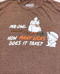 TeeLuv Mr. Owl “How Many Licks Does It Take?” Graphic T-Shirt Brown Size L