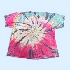 DOM Peace Sign Embroidered Tie Dye T-Shirt Men XL Multi Color Spiral Graphic Tee