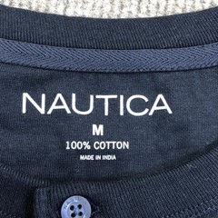 Nautica Shirt Mens Medium Navy Short Sleeve Henley Tee Tagless Nautical Logo