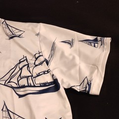 Men’s XL White/Blue Beach Tropical Sailboat Palm Tree Graphic Crewneck Tee