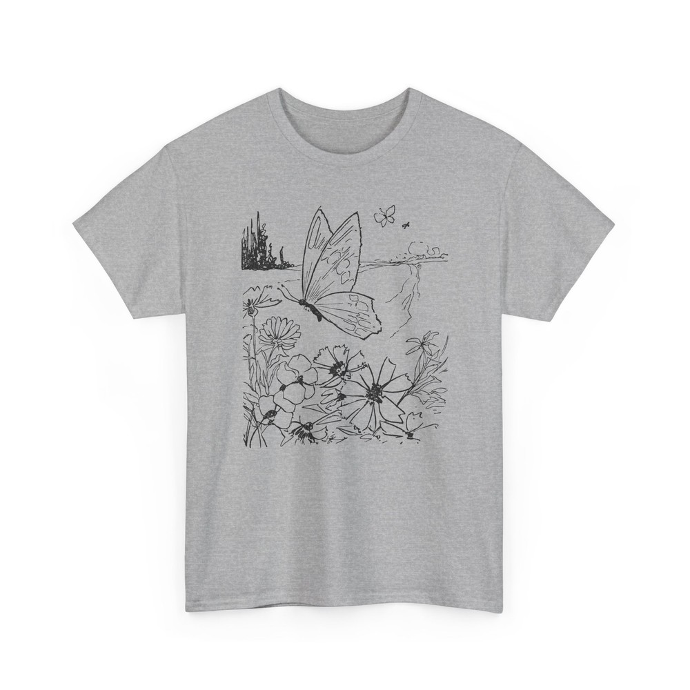 vintage butterfly and flower illustration reproduction tshirt