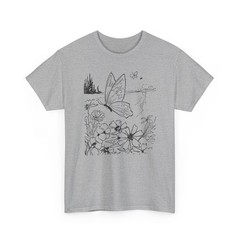 vintage butterfly and flower illustration reproduction tshirt