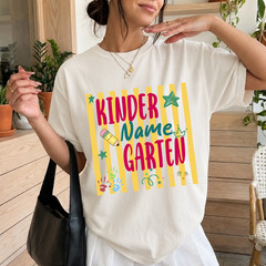 Custom Name Kindergarten Shirt Personalized First Day Of School Teacher Kids Tee