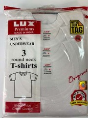 LUX PREMIUM JALI 100% COTTON MEN`S TEXTURED T- SHIRT WHITE PACK OF 3 PCS