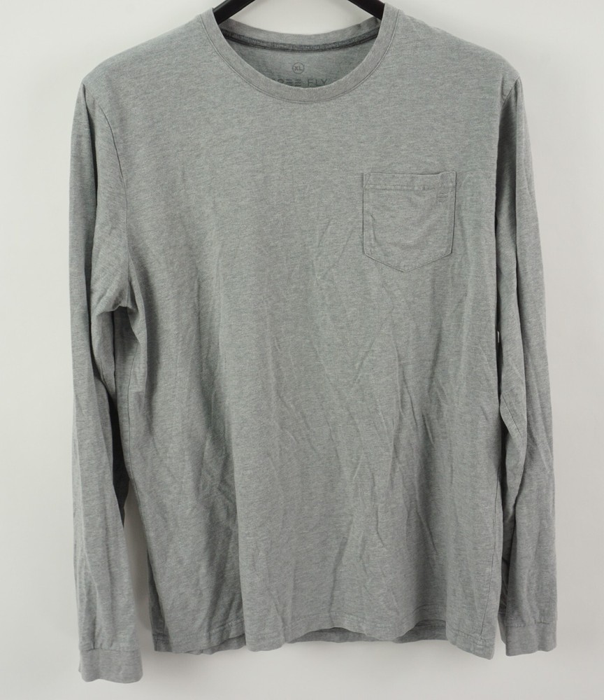 Free Fly Performance Bamboo Men XL Long Sleeve Gray Heather Stretch Crew T-Shirt