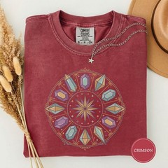 Crystal Grid Zodiac Wheel Comfort Tee Astrology Spiritual Design