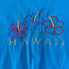 Vintage 90s Hawaii T-Shirt Mens Large Blue Colorful Floral Aloha Single Stitch