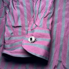 Intl Male Black Satin Stripe Shirt Large Glam Rock Goth Clubwear Vintage 80s