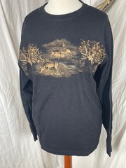 North River Mens Shirt Large Deer Rut Black Graphic Cotton Easy Care