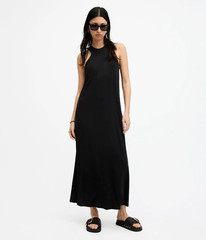 All Saints Womens Black Kura Maxi Dress Designer Viscose Regular Fit Stretch