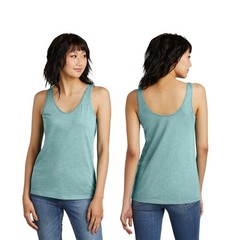 District Premium Heavy Womens Perfect Blend CVC V-Neck Tank Plain Casual DT154