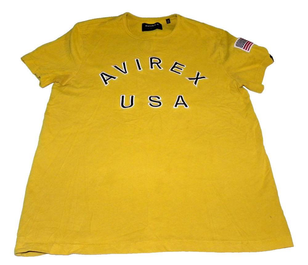 Avirex USA Embroidered Tee Yellow Military Tailor Style Flag Patch Size M