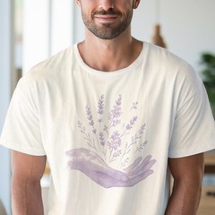 Botanical Hands Watercolor Graphic Tee Lavender Floral Nature Art