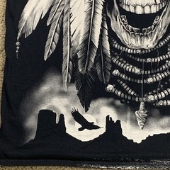 Vintage Y2K Native American Skull Mens 2XL Black Short Sleeve Shirt AOP Horses