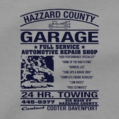 Dukes Of Hazzard County Garage Tee Shirt Bo Luke Daisy Duke TV Show DVD Blu Ray