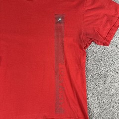 Vtg Nike Shirt Mens L Red Double Sided Spellout Logo T-Shirt Silver Tag Y2K