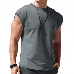 Men Summer Sleeveless Tank Top Loose Fit Solid Color Casual Shoulder Shirt