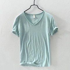 2025 New Mens T Shirt Pure Color V Collar Short Sleeved Tops Tees Men T-Shirt Sl