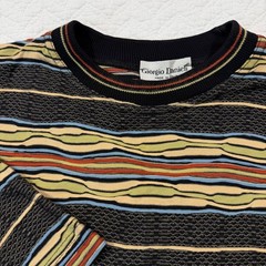 VTG Giorgio Danieli Mens Knit Shirt XL 3D Textured Wavy Stripe Multi Italy Made