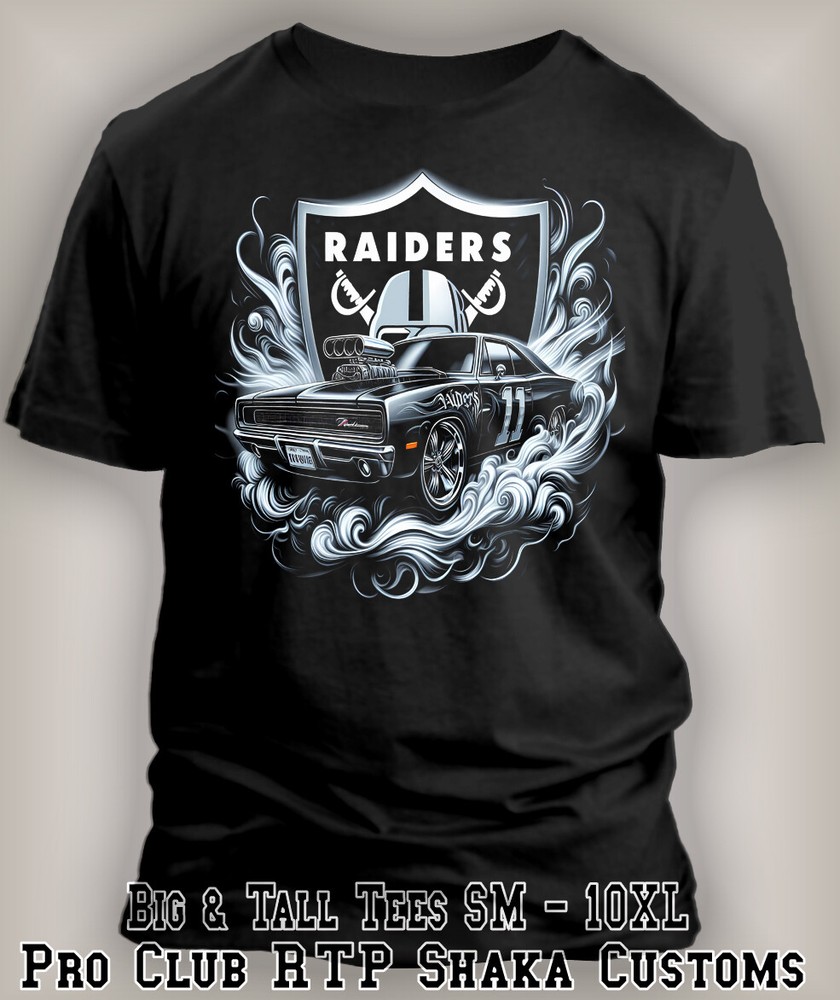 Raiders Football Muscle Car Tee Shirt Vintage Graphic Sports Fan Apparel