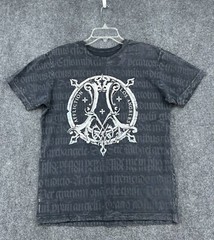 Affliction LIVE FAST SHIELD WINGED T Shirt Gray Blue Foil Accents Men’s M Grunge