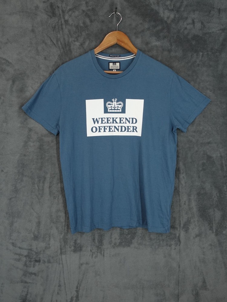 Weekend Offender T Shirt Mens Medium Blue Casuals Terraces Spell Out Football WO