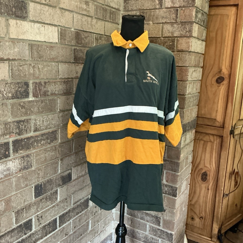 VTG South Africa Springboks Rugby Jersey Shirt Mens L Green Gold Embroider #24E2