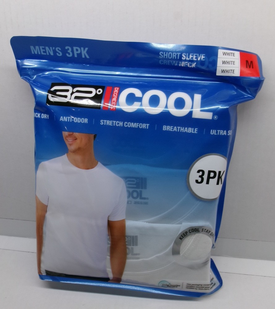 3 pk 32 Degree COOL CREW NECK Short sleeve White under shirt Stay Dry Keep Cool!
