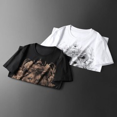 New Fashion Lion Rhinestone Summer Short Sleeve Luxury Men Cotton Trend T-Shirt