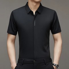 Cooling Ice Silk Men’s Casual Shirt Thin Short Sleeve Business Casual Pure Color