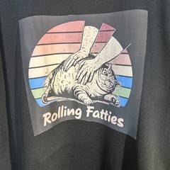 Cat Rolling Fatties Funny T-Shirt. Size Small