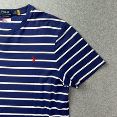 Polo Ralph Lauren Shirt Mens Large Blue White Stripe Custom Slim Fit Crewneck