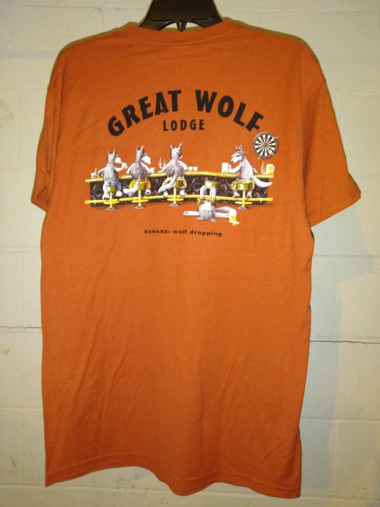 Great Wolf Lodge Size S Orange Beware Wolf Dropping Graphic t-shirt NWT