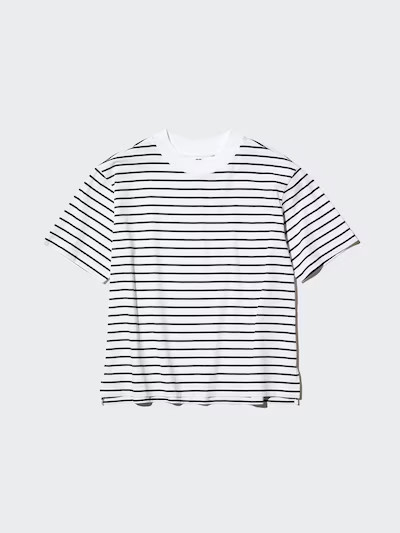 UNIQLO U AIRism Cotton Striped white T Shirt woman Half Sleeve Japan US M medium