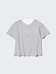 UNIQLO U AIRism Cotton Striped white T Shirt woman Half Sleeve Japan US M medium