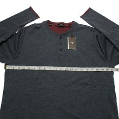 Left Coast Tee NWT Long Sleeve Henley T-Shirt Size M in Gray / Red Cotton