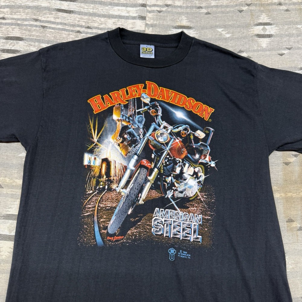 Vtg 80s Harley Davidson Shirt 3d Emblem American Steel Large