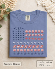 Coastal USA Flag Shirt, Patriotic Seashell Tee, Comfort Colors Beach Top