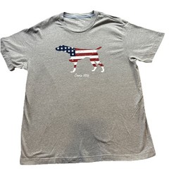 Orvis Patriotic Dog Graphic T-Shirt Gray Short Sleeve XL USA Flag 1856
