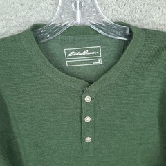 Eddie Bauer Thermal Henley Shirt Mens Medium Green Long Sleeve