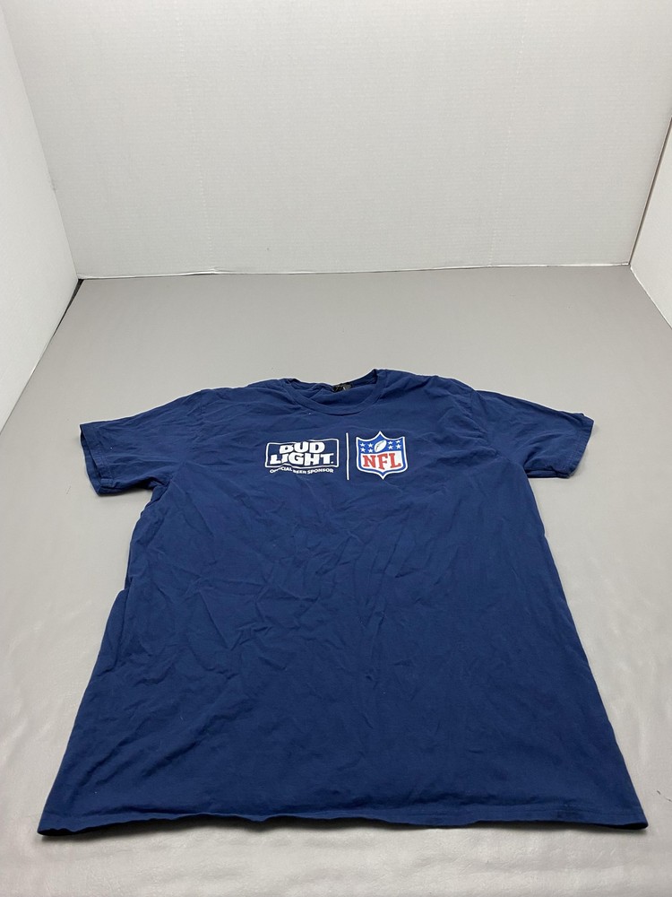 Bud Light Shirt Mens XL Blue NFL Logo Graphic Tee Cotton Jersey Tagless Crewneck