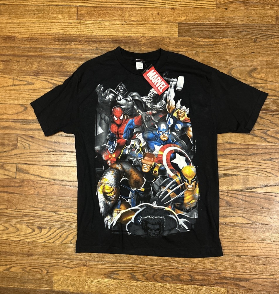NWT Vtg Marvel 2007 Mad Engine Mens Largw Civil War All Over Print Black Tshirt