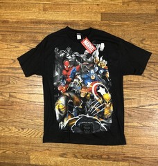 NWT Vtg Marvel 2007 Mad Engine Mens Largw Civil War All Over Print Black Tshirt