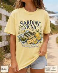 Sardine Picnic Comfort Colors Shirt, Vintage Coastal Seafood Summer Tee
