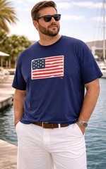Polo Ralph Lauren Navy Distressed AMERICAN FLAG Appliqué Short Sleeve T Shirt